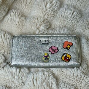 Guess Metallic Silver Wallet with Colorful Patches
